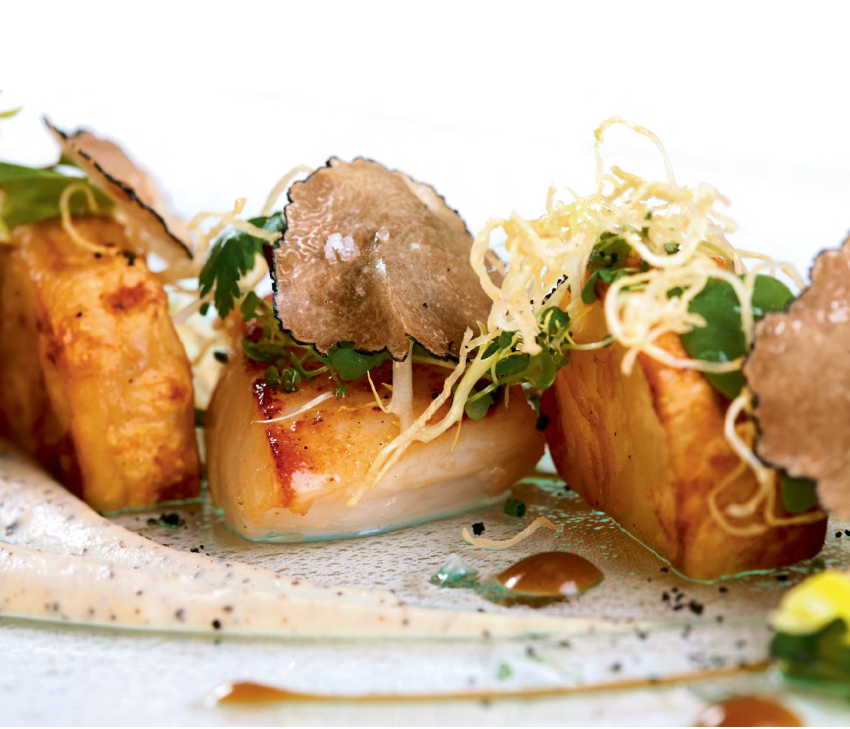 Pan Fried Scallops with Celeriac Purée and Truffle Vinaigrette from The