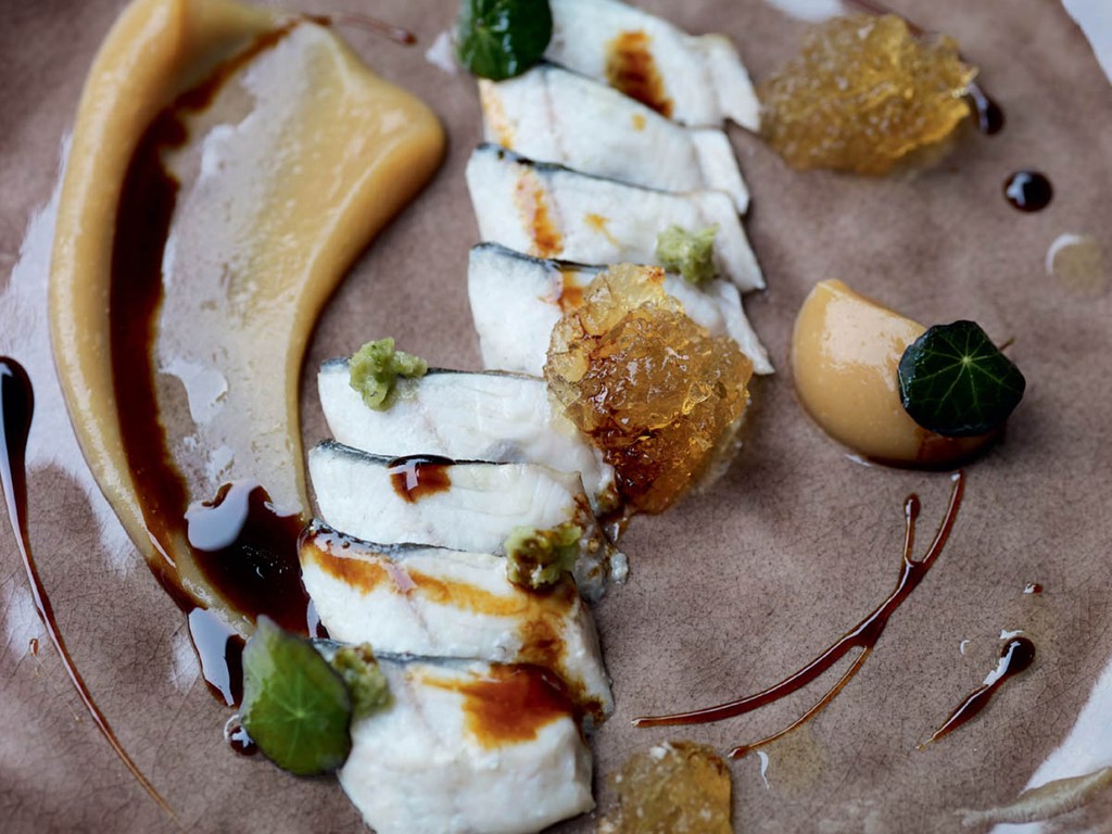 Shira Yaki Seared Live Eel With Wasabi And Tosazu Jelly From The Chef Book By Yasuhiro Mineno