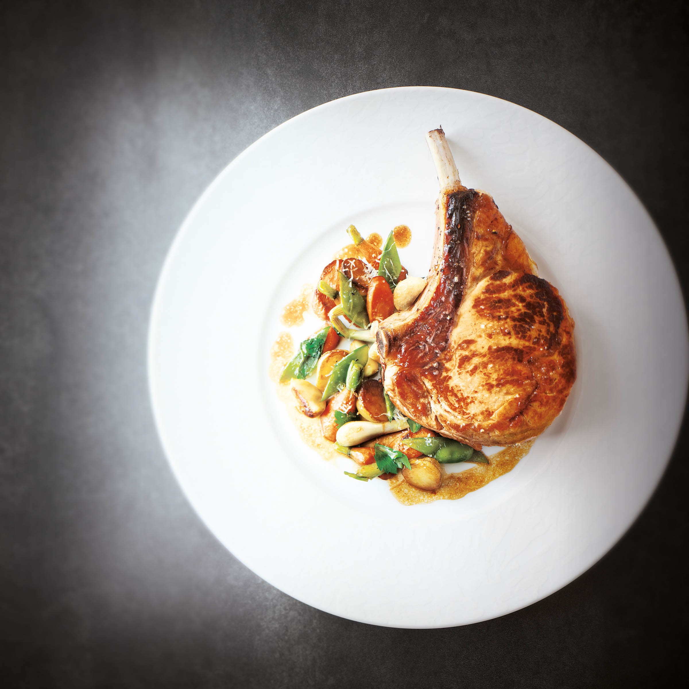 MilkFed Veal Chops, Tender Young Vegetables with Spring Garlic from My