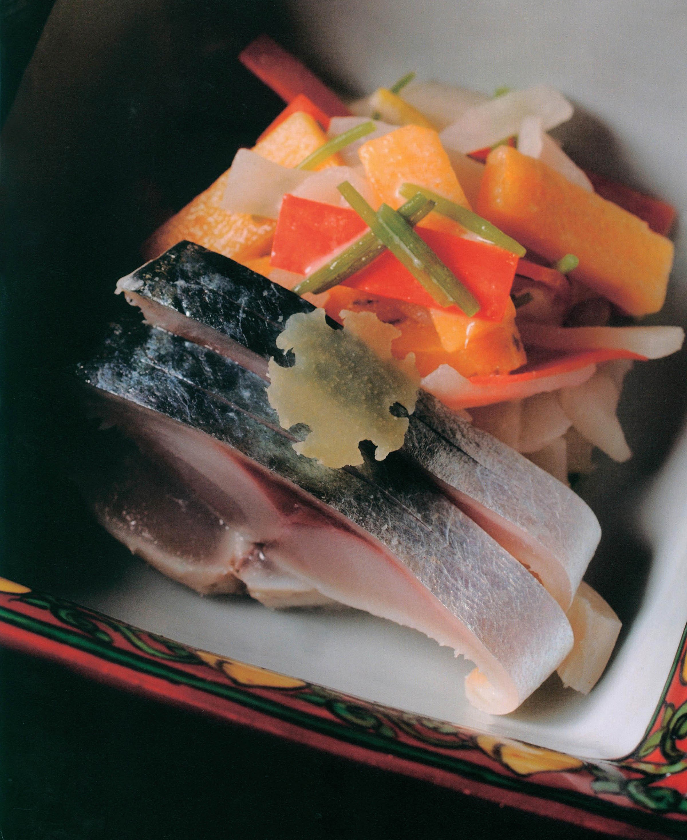 VinegarPickled Mackerel with Persimmon Namasu from Dashi and Umami