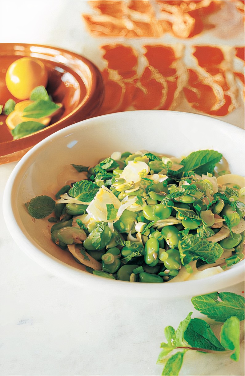 Fava Bean Salad with Mountain Ham and Mint from A Platter of Figs and