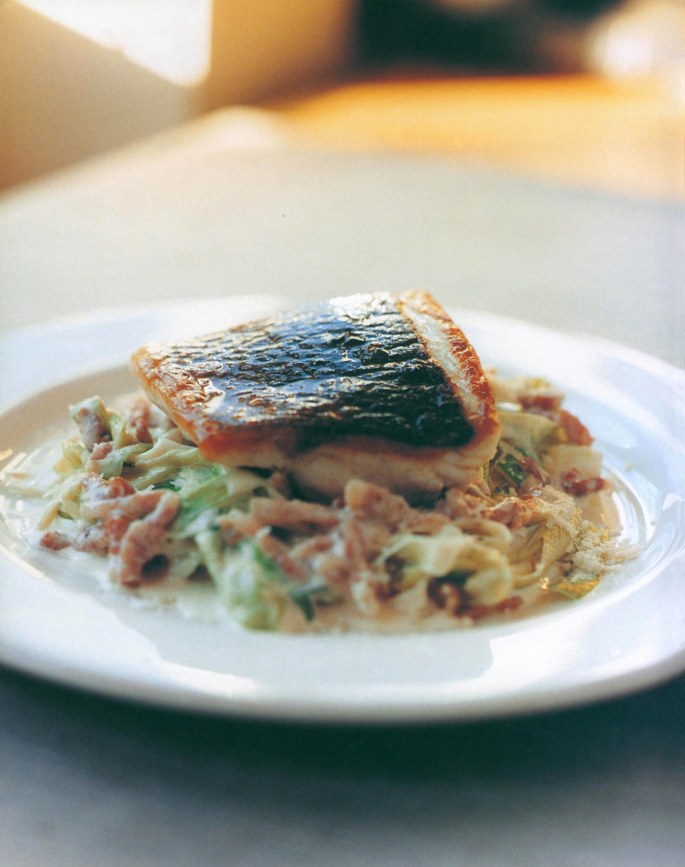 Sea Bass with Leek Carbonara from Keeping it Simple by Gary Rhodes
