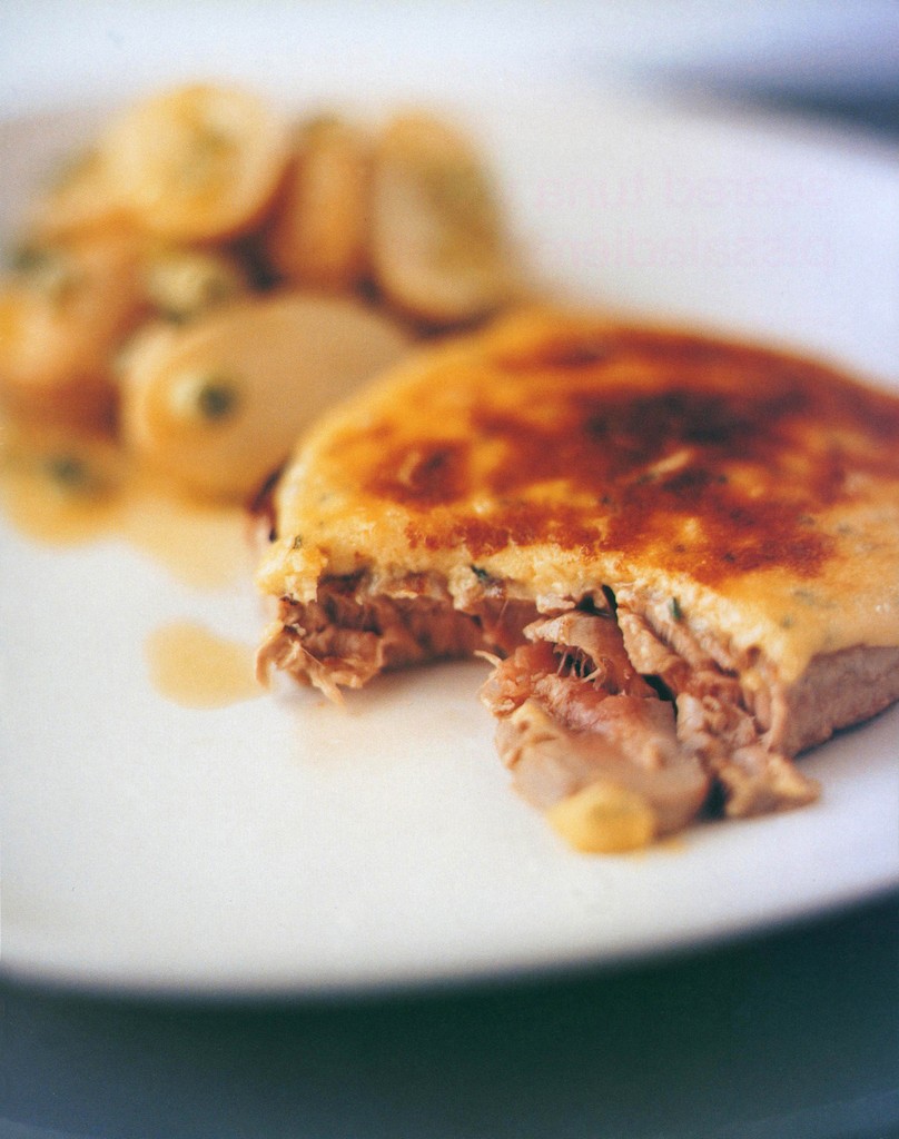 Glazed Horseradish Tuna with Hot Spring Onion Potatoes from Keeping it
