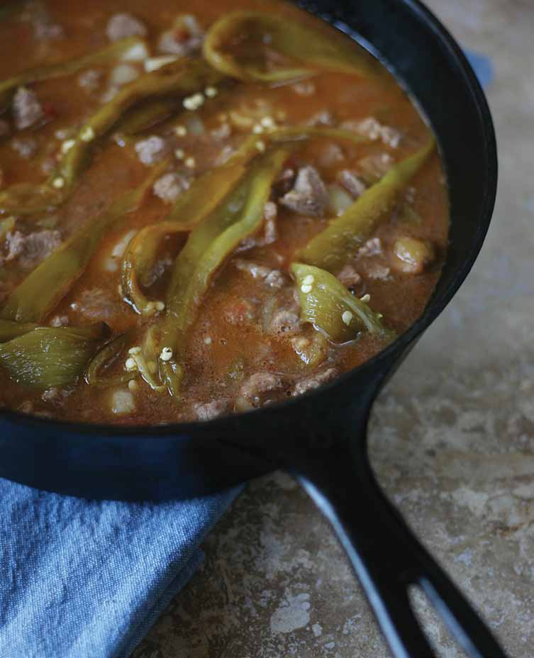Green Chile with Beef and Potatoes from Muy Bueno Three Generations of