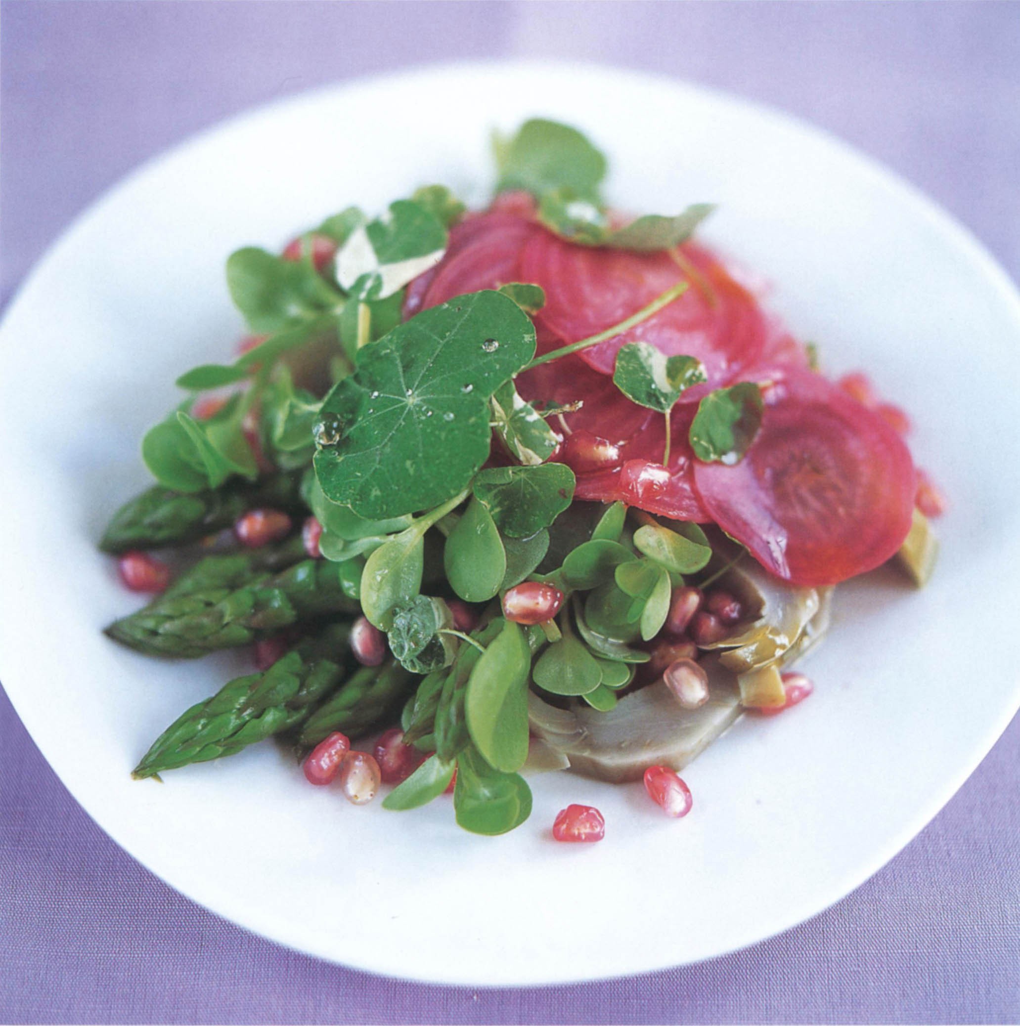 Salad Of Asparagus With Artichokes Purslane Pomegranate And Beetroot