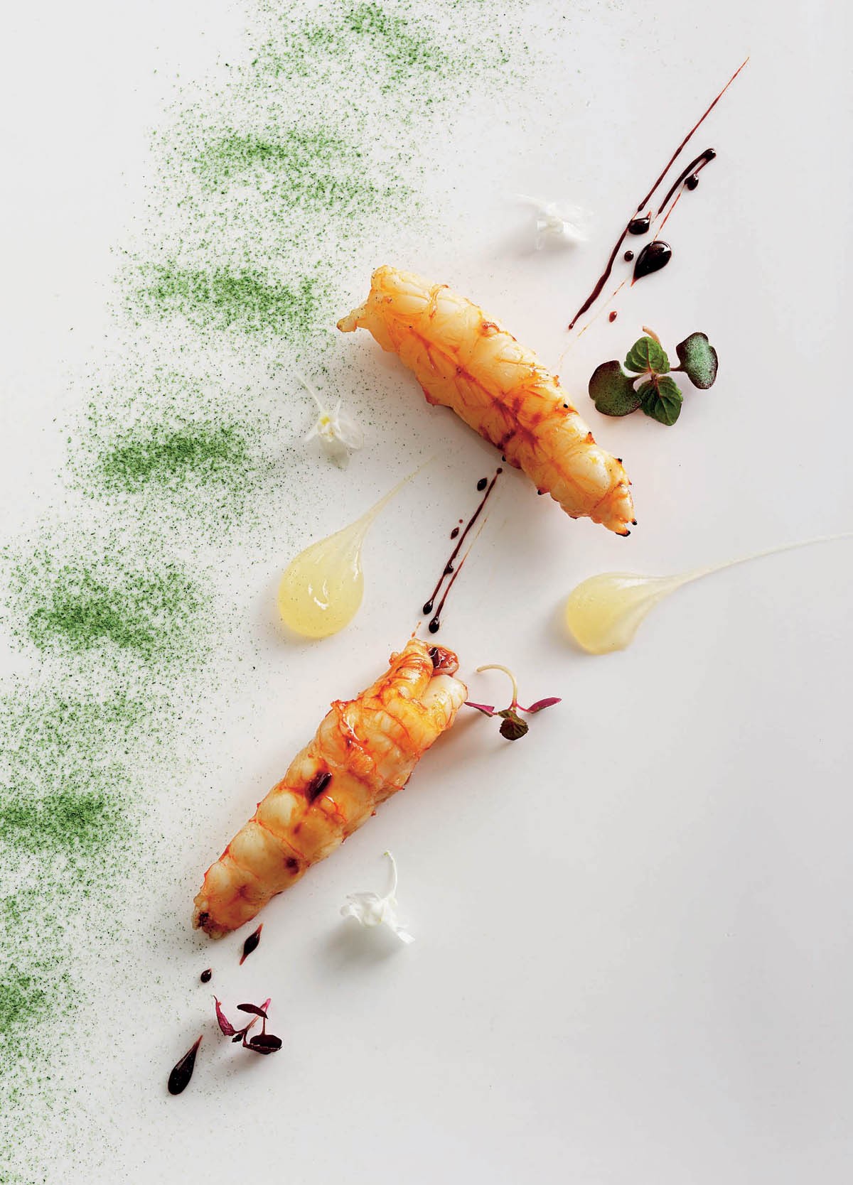 Charcoal-Grilled New Zealand Scampi with Sudachi, Shiso and Blood ...