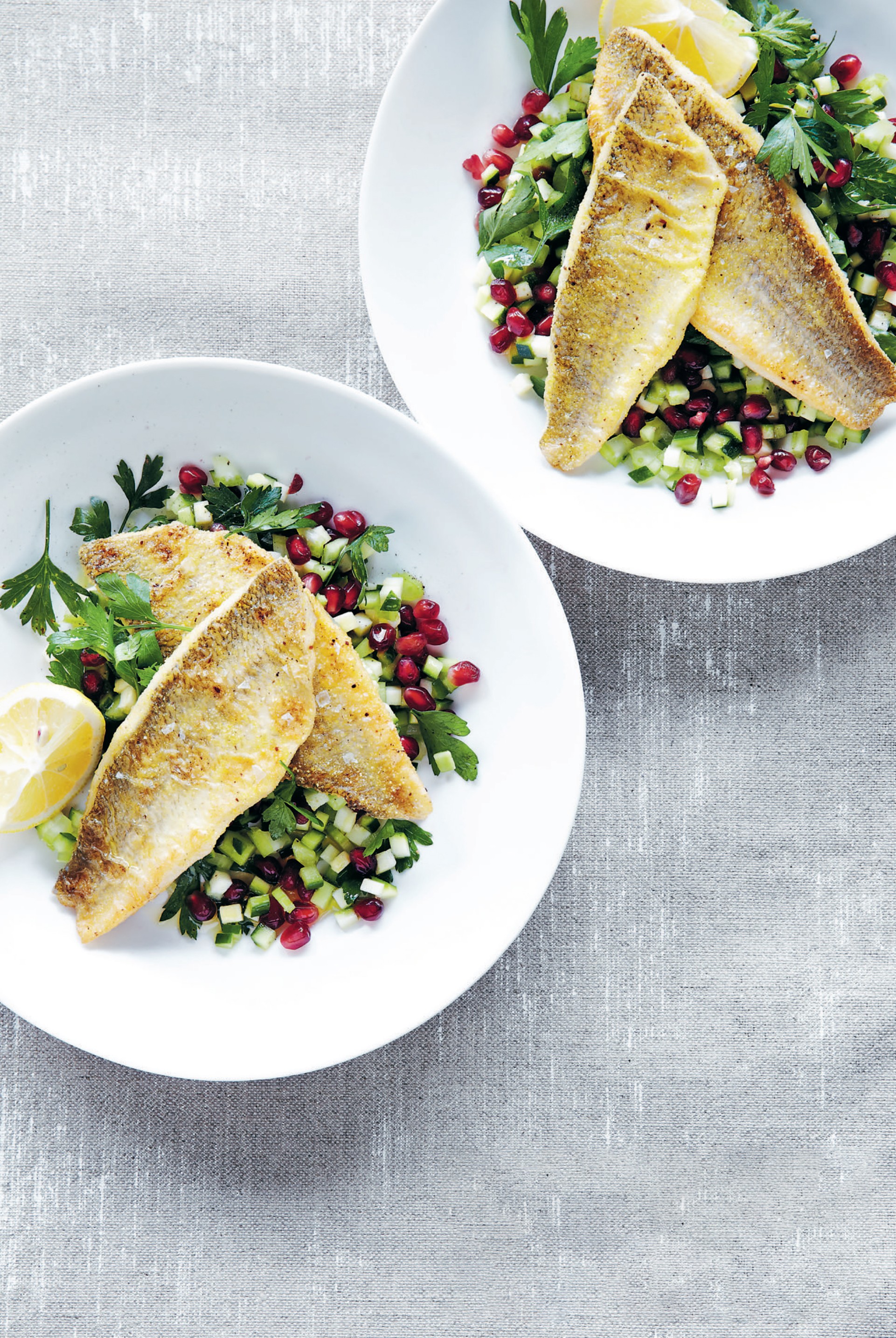 Pan-fried whiting with pomegranate salad from A Simple Table by Michele ...