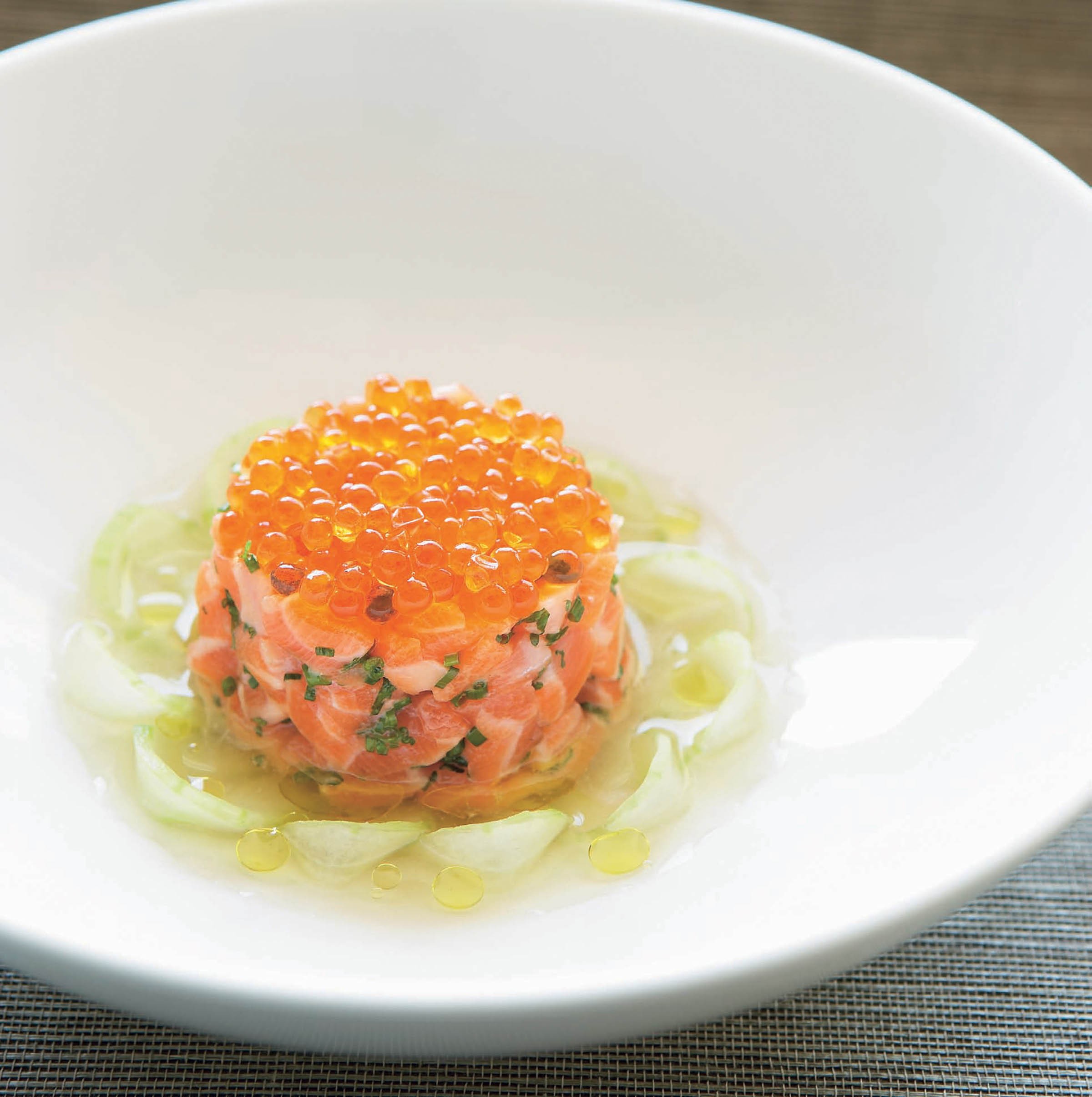 Ocean Trout Tartare with Chilled Cucumber from Pier A Unique