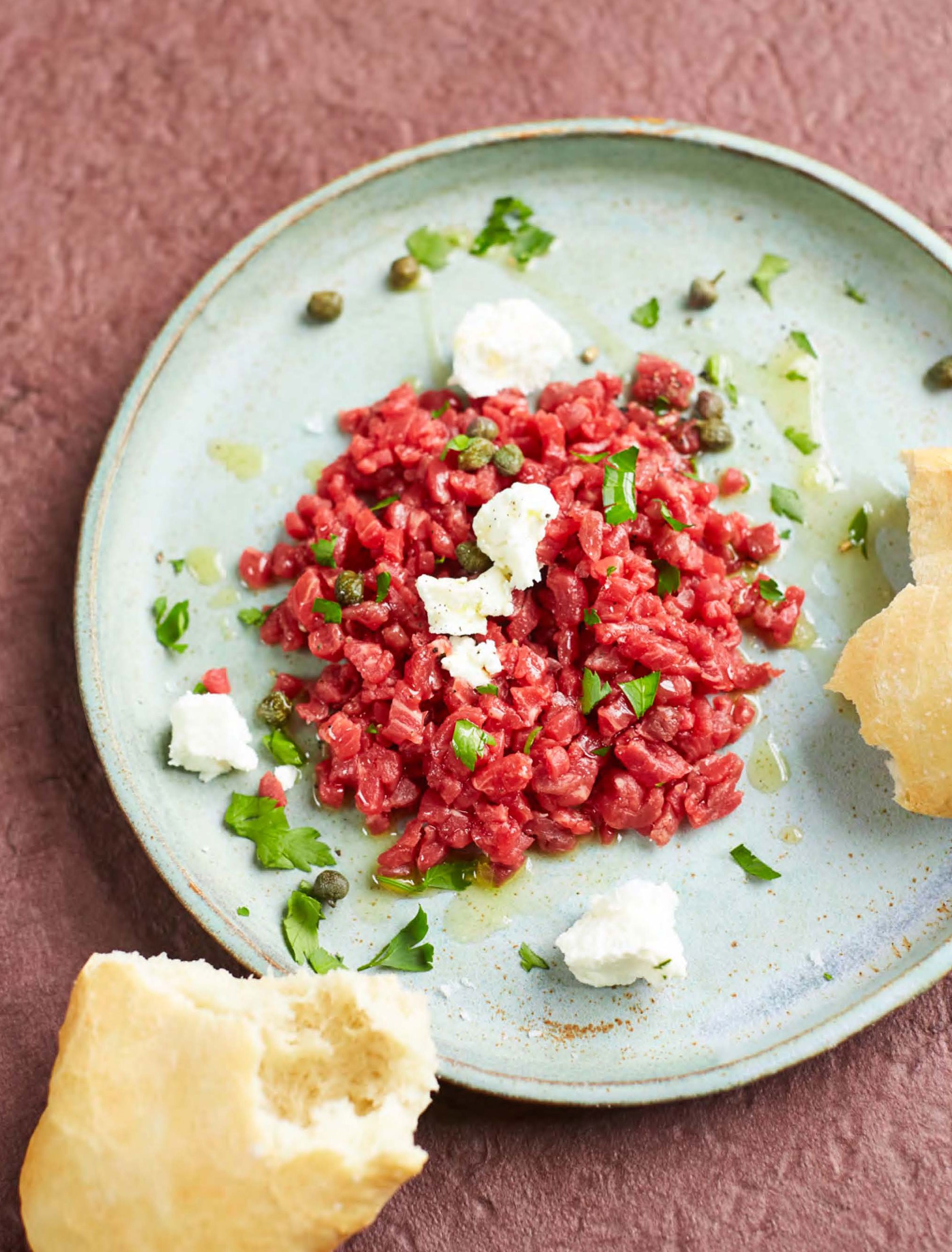 Steak tartare with pitta bread and curd cheese from Prue: My All-time Favourite Recipes by Prue ...