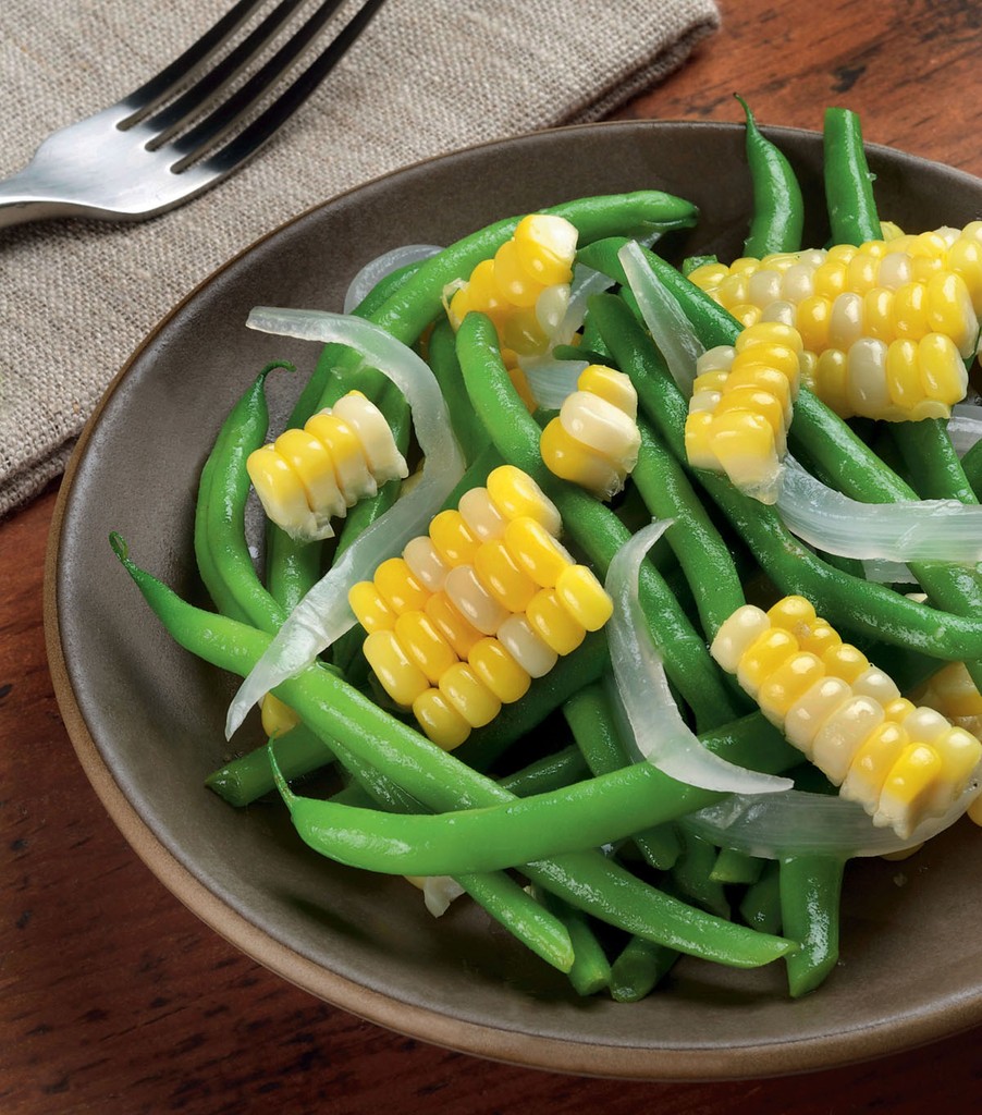 Green Bean, Corn, and Onion Salad with Roasted Shallot Vinaigrette from