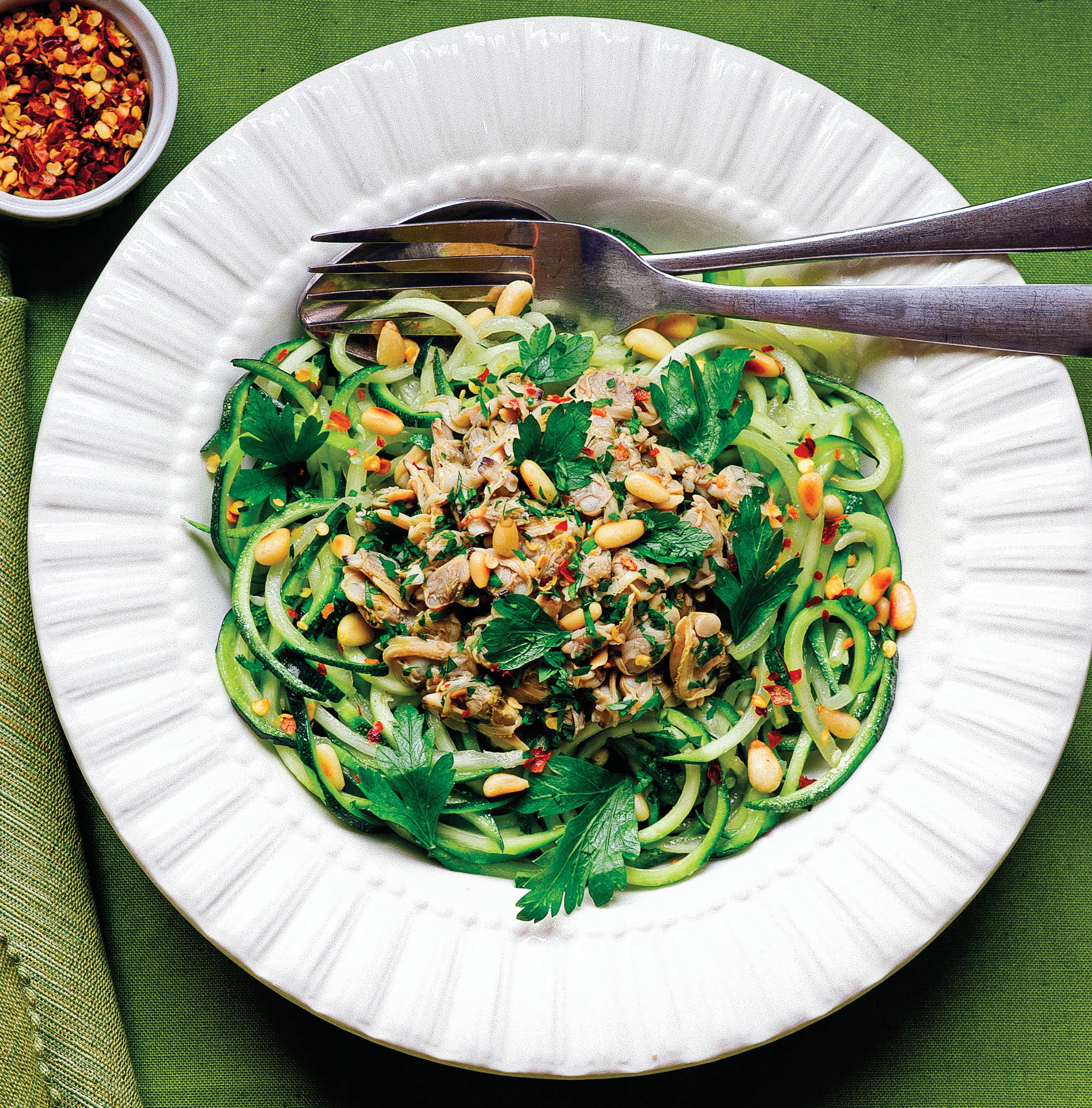 Zucchini Pasta with White Clam Sauce from Well Fed Weeknights Complete Paleo Meals in 45