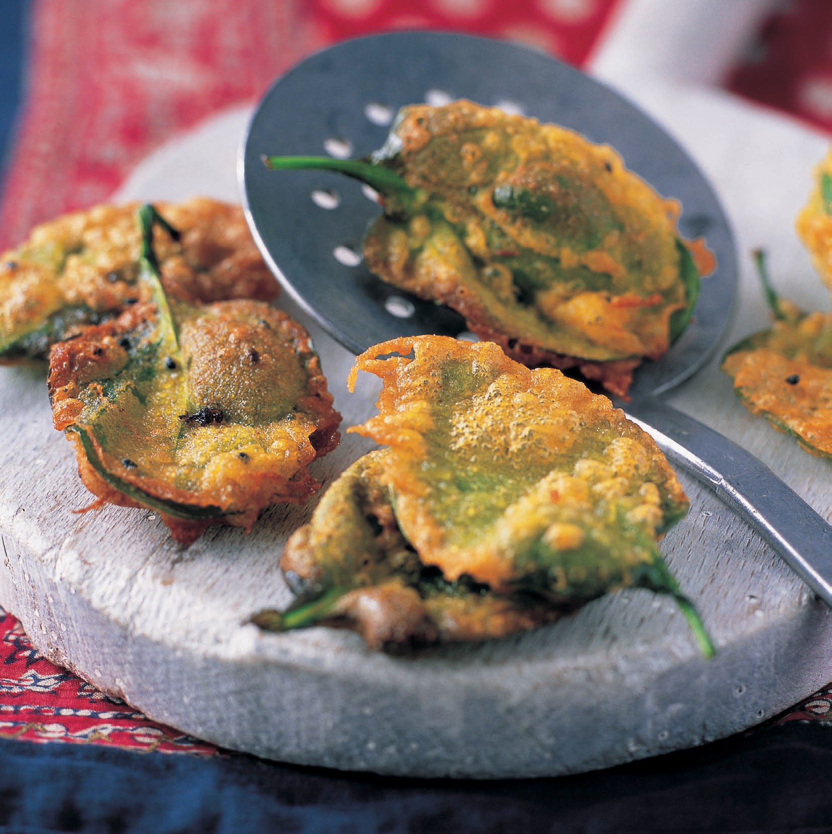 Batterfried spinach leaves from The Complete Indian Regional Cookbook