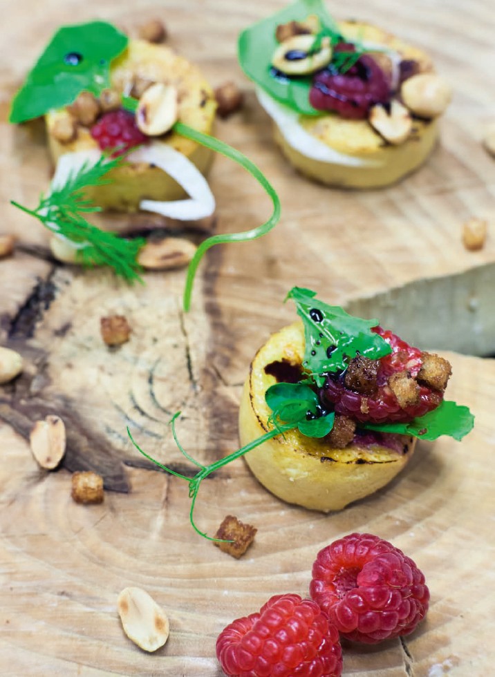 Baked Monkfish Liver with Raspberries and Peanuts from Umami by Ole