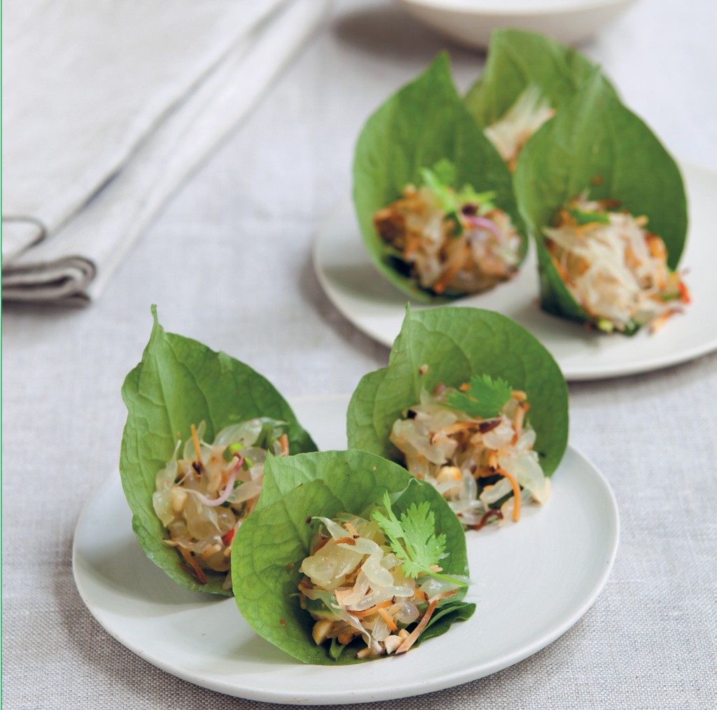 Betel leaf wraps with coconut and cashews from Vegetarian by Alice Hart