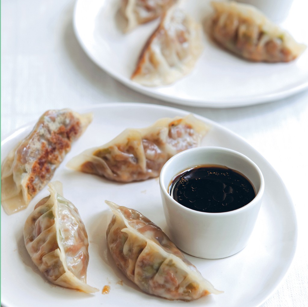 Potsticker dumplings with black vinegar dipping sauce from Vegetarian