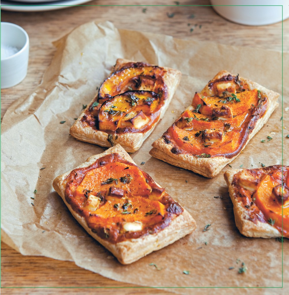 Spiced pumpkin and feta puff pastry tarts from Vegetarian by Alice Hart