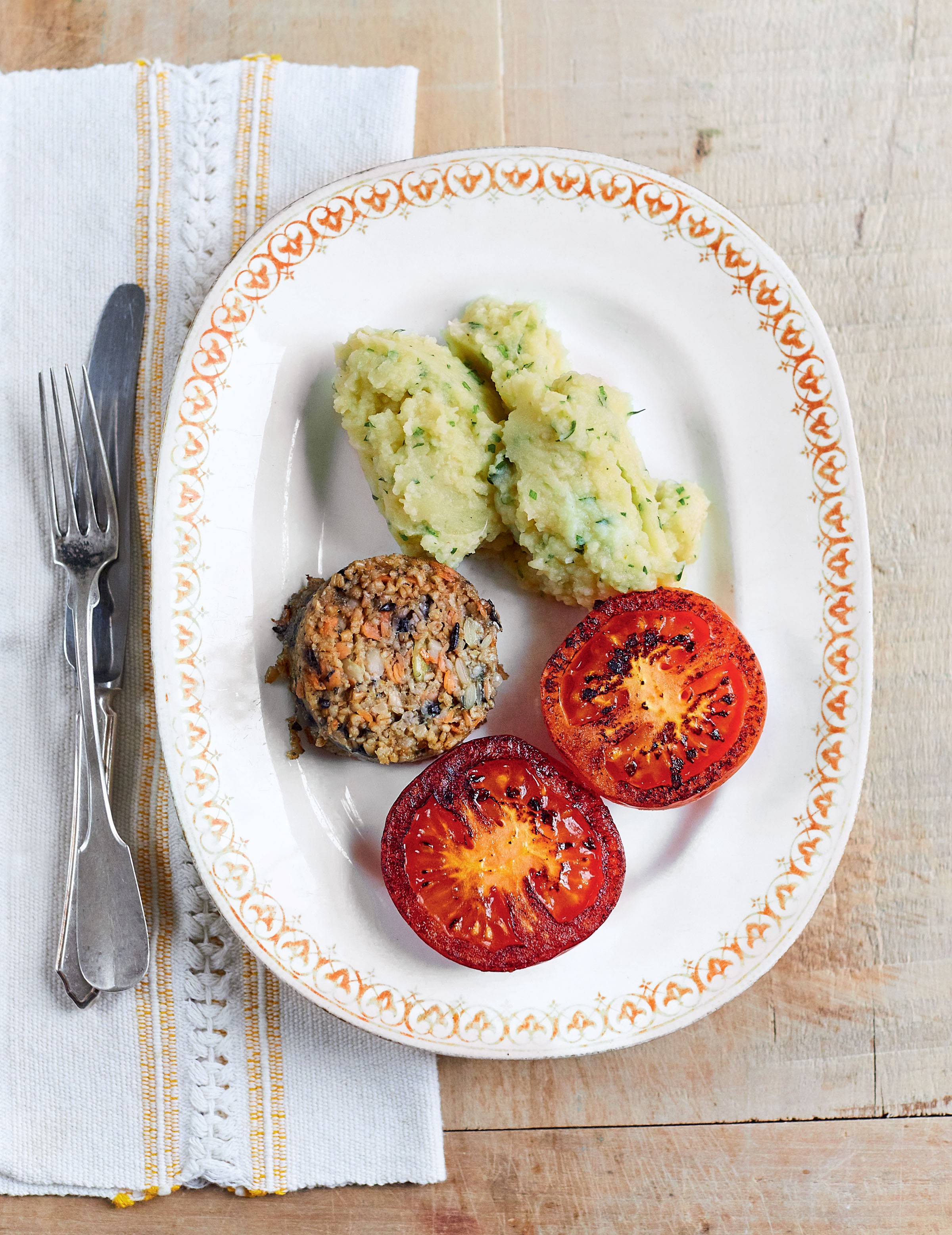 Veg Haggis with Parsnip Mash and Fried Tomatoes from The Vegetarian